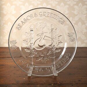 Anchor Hocking Seasons Greetings Round Glass Serving Platter 12" Holiday Wreath